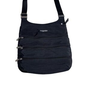 Baggallini Black Nylon Crossbody Bag 4 Zip Pockets Adjustable Strap Travel